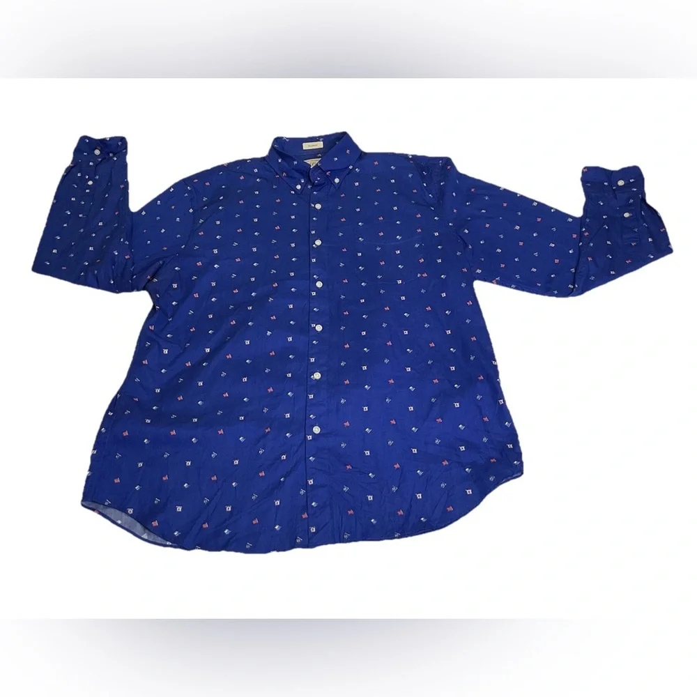 J. CREW mens Secret Wash cotton Golf Print shirt‎ Blue Size Large